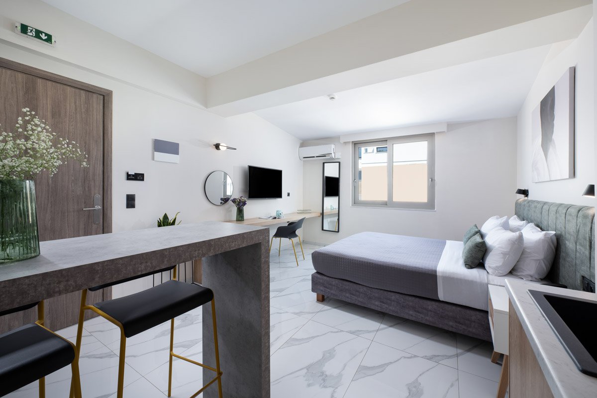 Enattica Suites, comfortable room with double bed